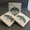 Tumbled Stone Coaster / Snow White Marble Set of 2 in Printed Box
